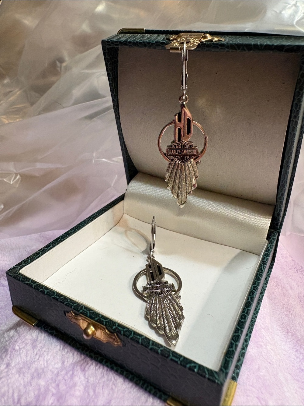 Authentic HarleyDavidson SilverTone. Feather Logo Earrings.
It’s Harley season!!